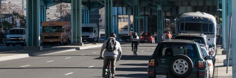 Before condition: three cyclists traveling along eastbound 13th Street 