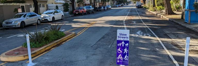 Slow Streets signs on Lake Street