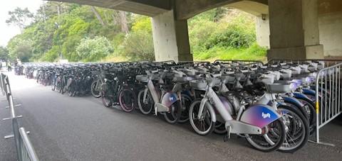 Bike valet stacked bikes for the Outside Lands Music Festival    