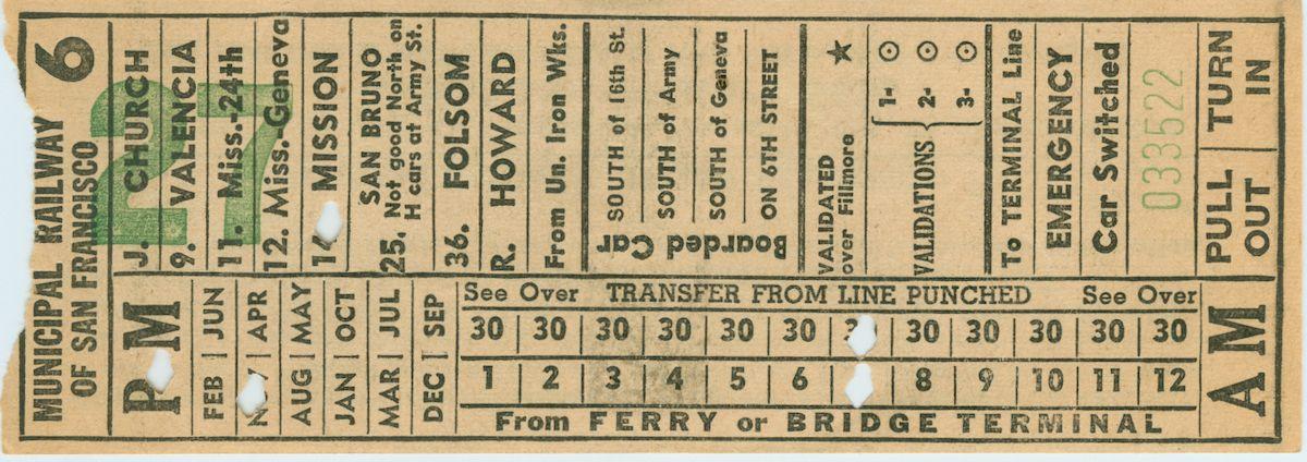 Transfer from the San Francisco Municipal Railway. Dated November 27, 1946.