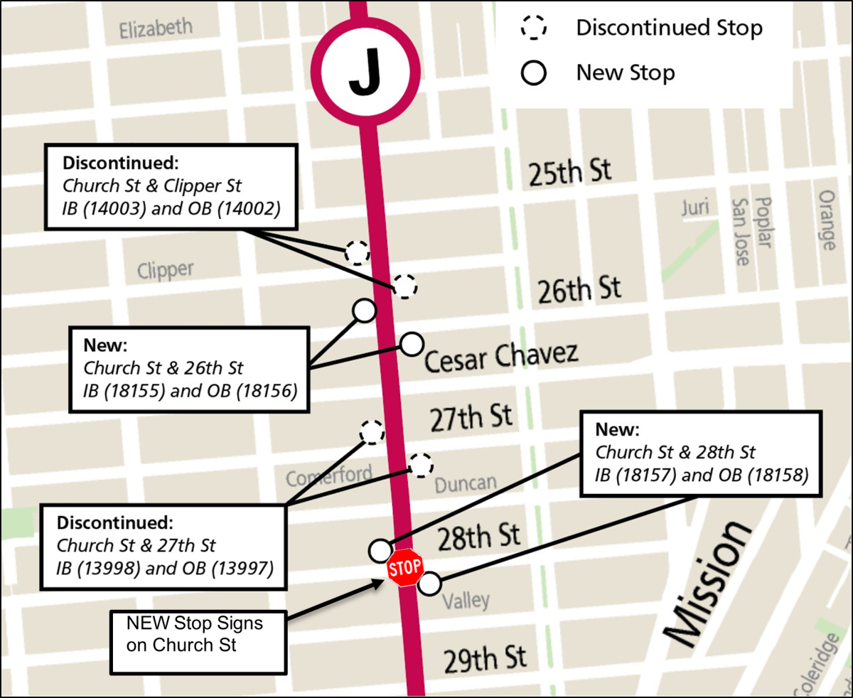 J Church Line Stop Changes Map