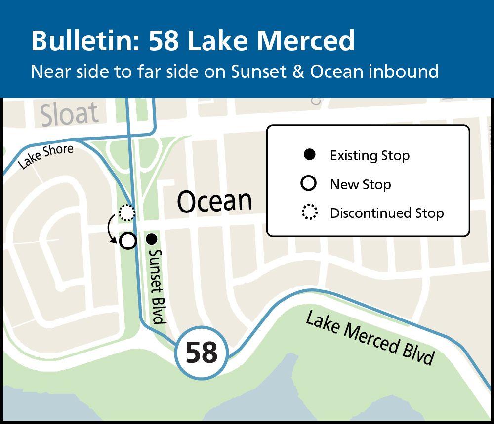 Map showing stop relocation from north side of Ocean Ave. to the south side of the intersection