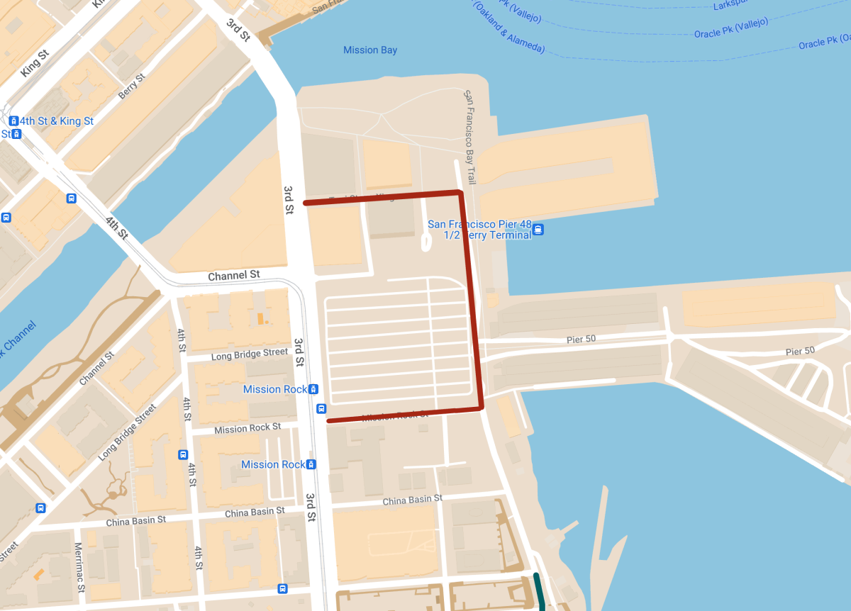 Map of Area around Pier 48. Details of the street closures are covered above. 