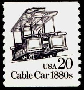 1988 United States stamp featuring a San Francisco cable car and text that reads: "USA 20 Cable Car 1880s"