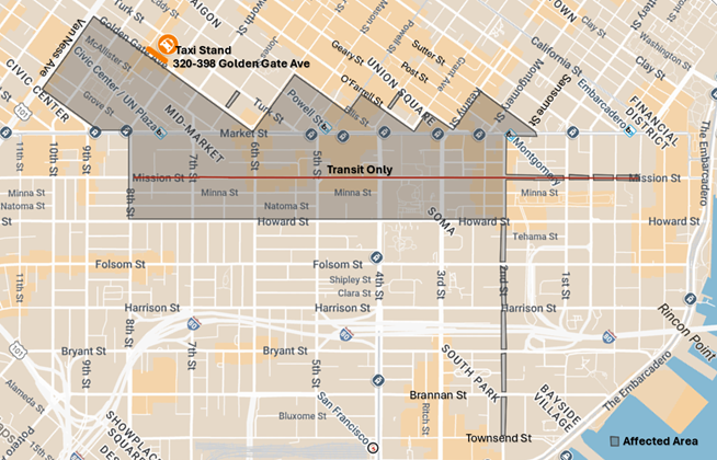 Map of taxi stand and road close for St. Patrick Day