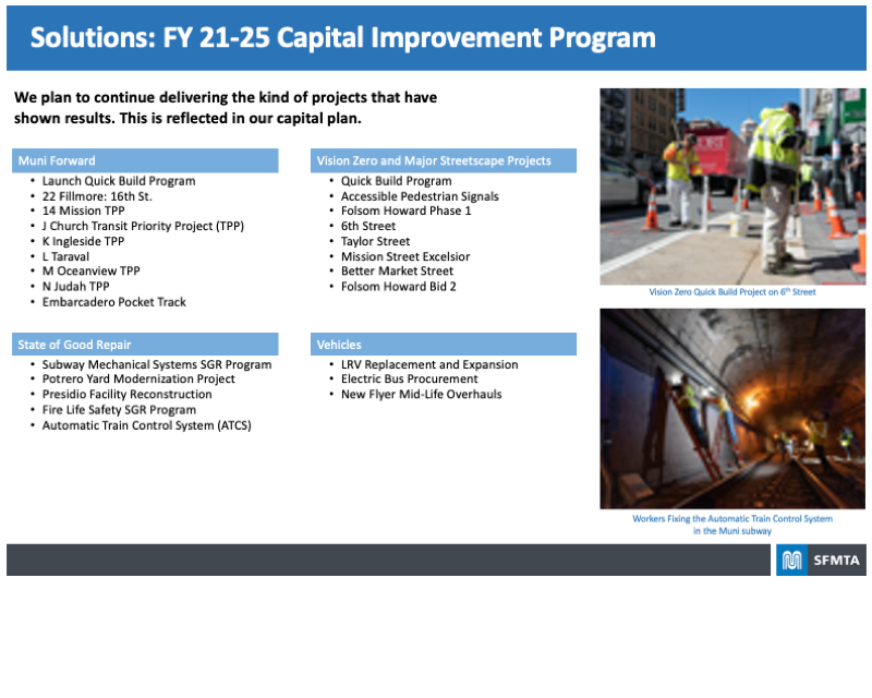 Board highlighting the necessary Solutions spelled out in the FY 21-25 Capital Improvement Program