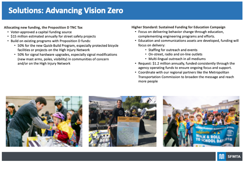 Board highlighting the Solutions for Advancing Vision Zero