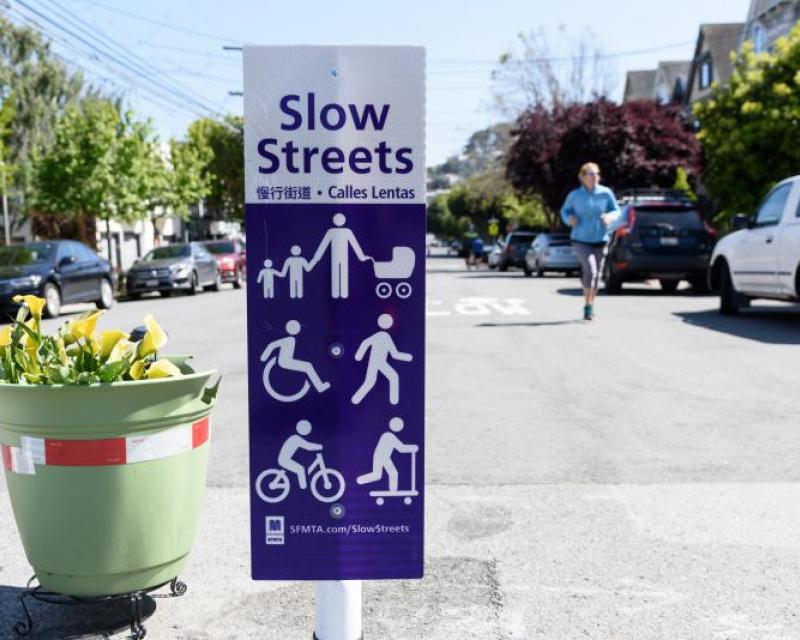 New signage and Pavement Markings on Sanchez Slow Street in Noe Valley Neighborhood