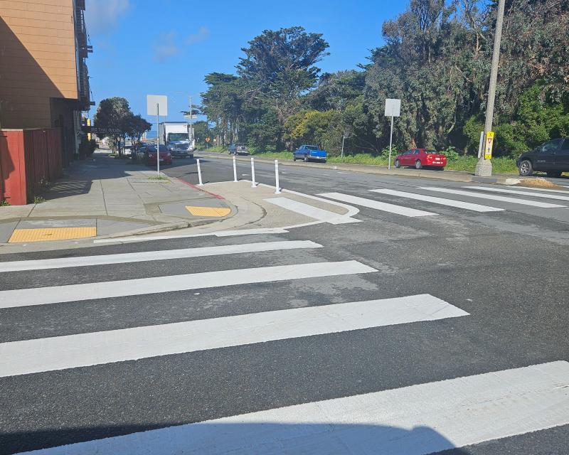 crosswalk and painted safety zone on lincoln way