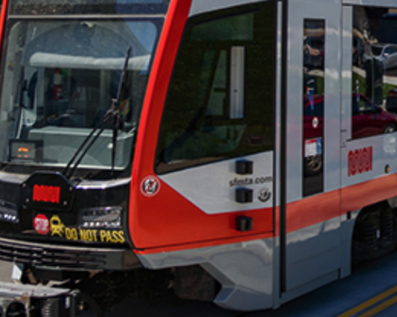 L Taraval LRV pulling up to a stop.