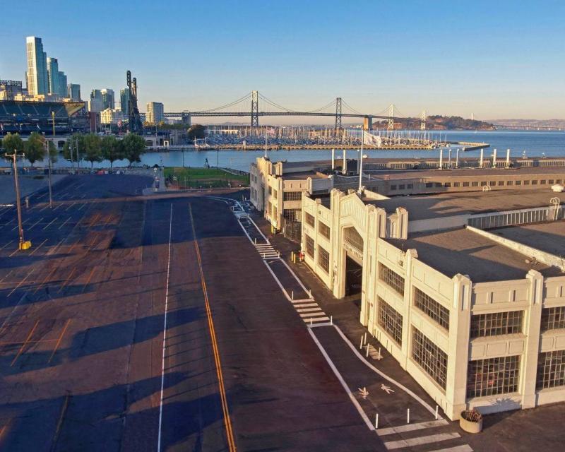 Pier 48 with Oracle Park and The City behind