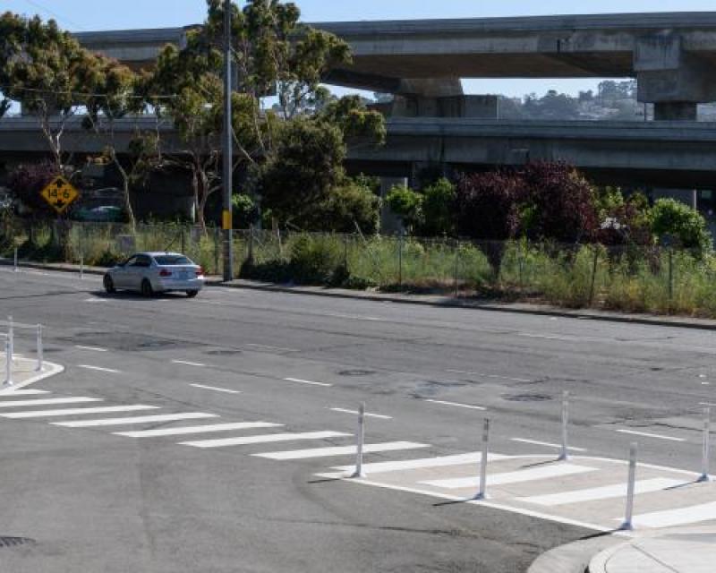 New Crosswalk and Pedestrian Safety Zone on Bayshore Boulevard After Quick Build Changes