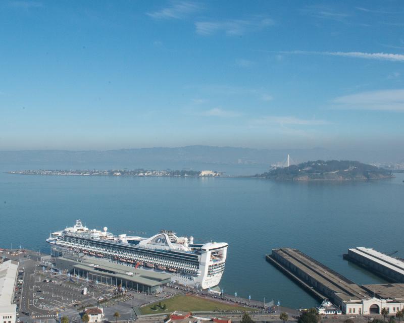 view of treasure and yerba buena islands from coit tower