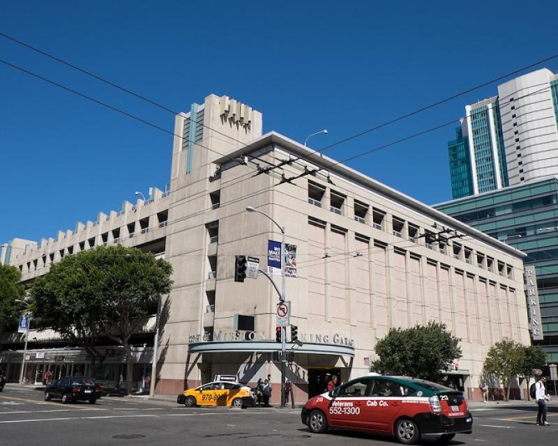 The parking garage on 5th and Mission in the afternoon.