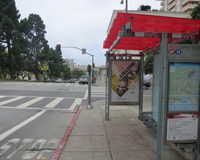 Bus stop on Geary at Laguna. 