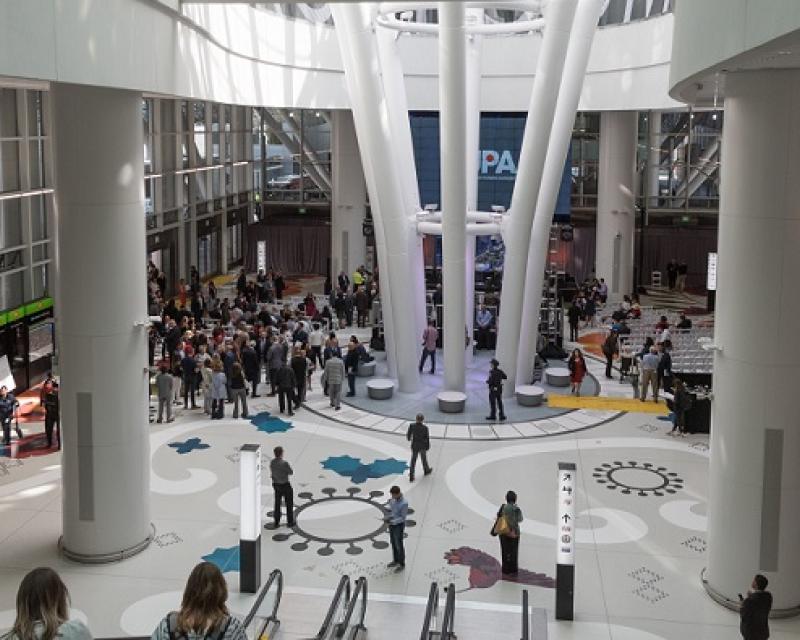 The grand hall of the Salesforce Transit Center.