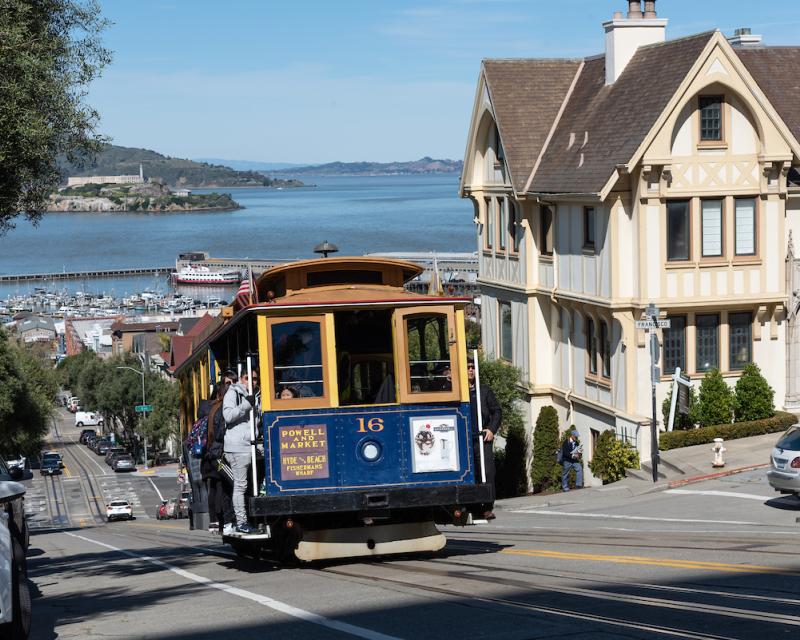 Powel Line Cable Car with Alcatraz in the background