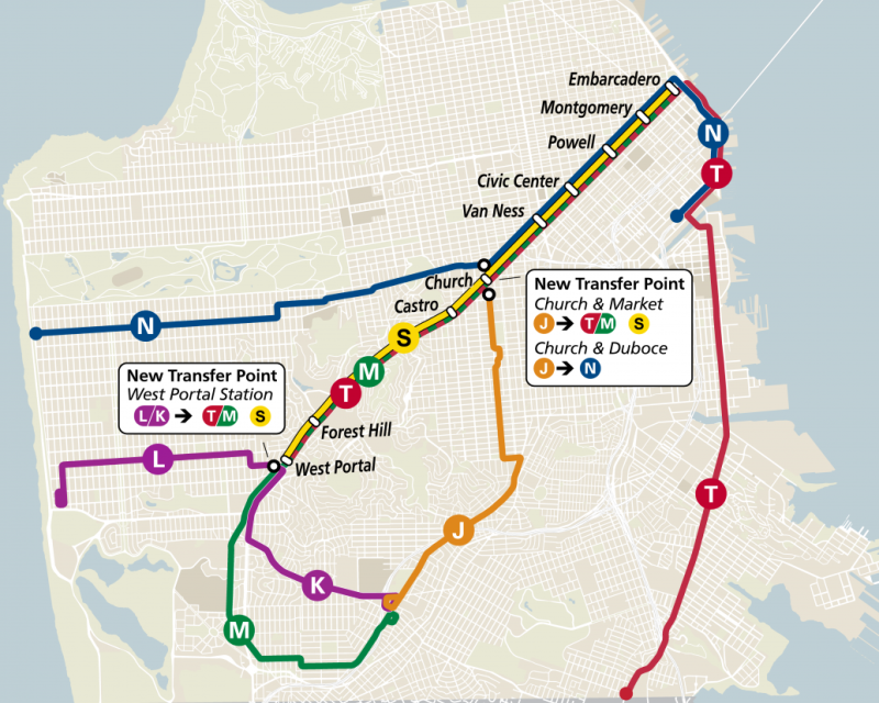 Map: Proposed new Muni Metro rail configuration.