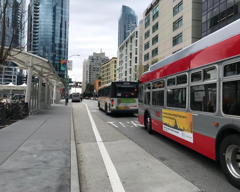 Muni and Golden Gate Transit buses on Beale Street