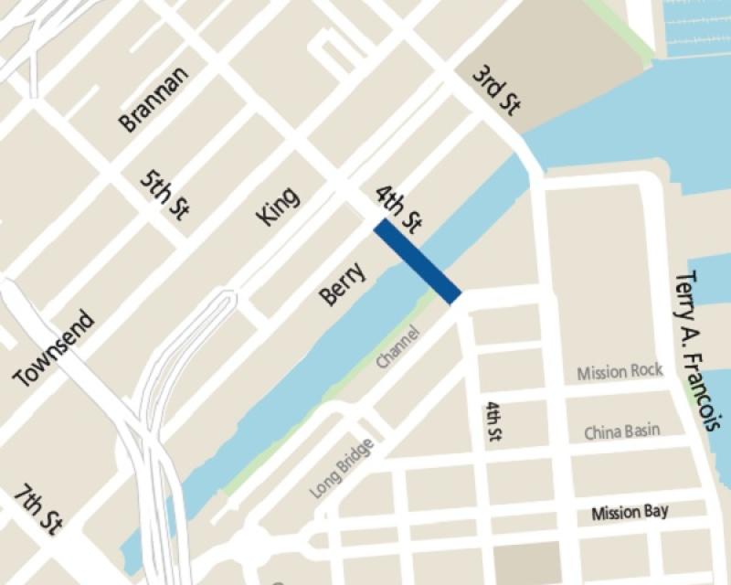 Map showing location of 4th Street bridge in Mission Bay