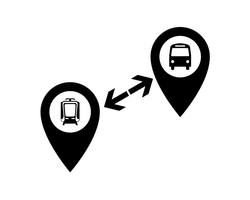 graphic indicating transfer between bus and rail