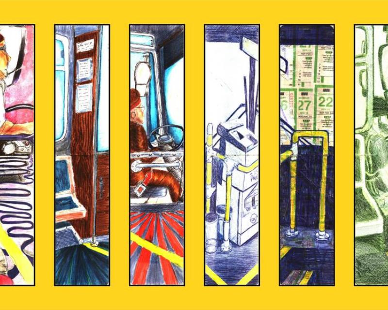Yellow Line Art showing a panel collage in a tribute to Muni operators