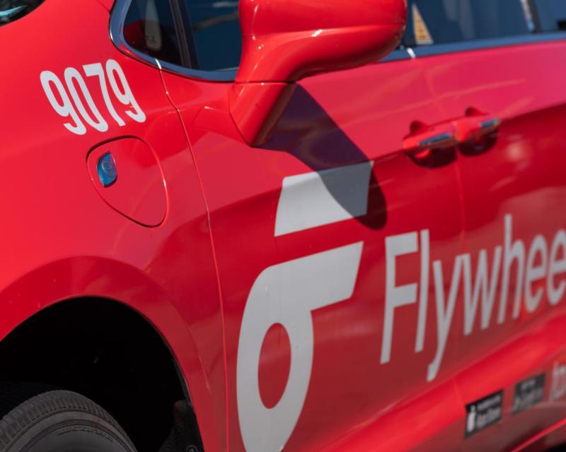 Close up image of Flywheel taxi