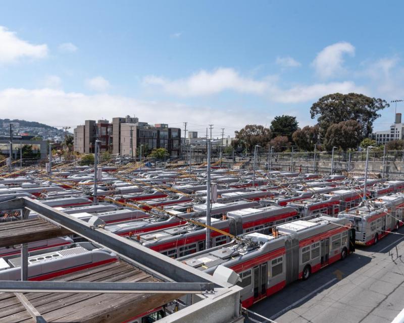 Electric Trolley Buses parked at Potrero Yard