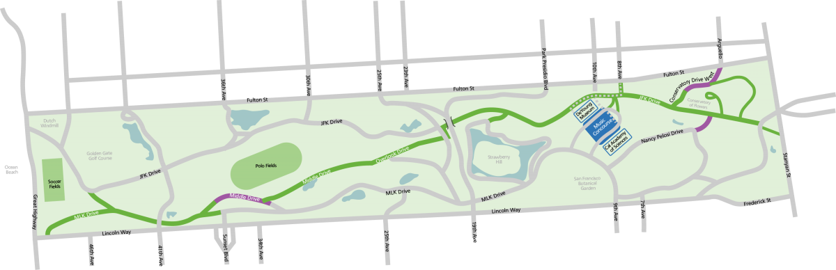 Map of the current car-free route in Golden Gate Park